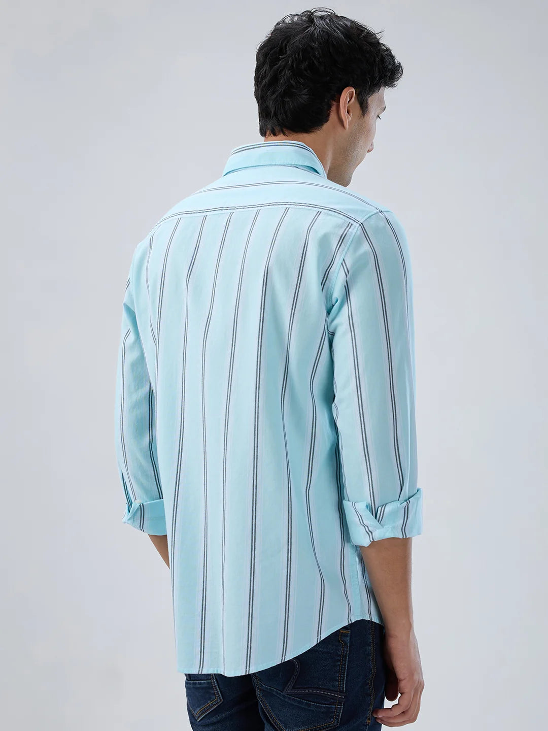 Men Shirt Stripe Blue Regular Fit