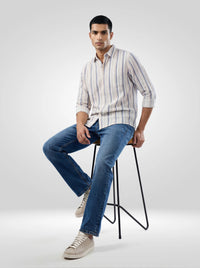 Men Shirt Stripe Off White Regular Fit