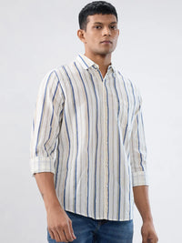 Men Shirt Stripe Off White Regular Fit