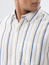 Men Shirt Stripe Off White Regular Fit