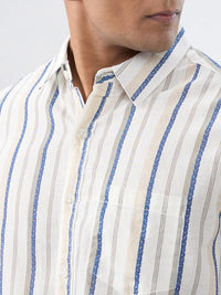 Men Shirt Stripe Off White Regular Fit