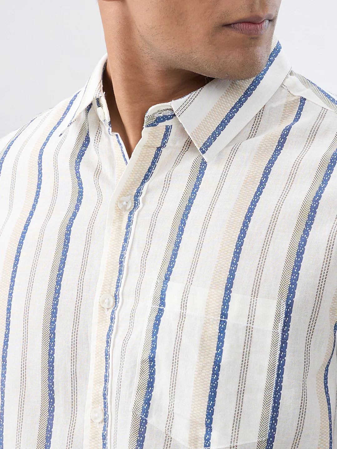 Men Shirt Stripe Off White Regular Fit