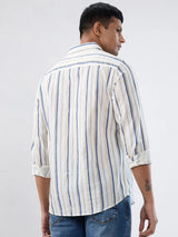 Men Shirt Stripe Off White Regular Fit