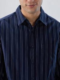 Men Shirt Stripe Navy Blue Regular Fit
