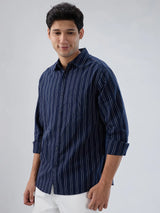 Men Shirt Stripe Navy Blue Regular Fit