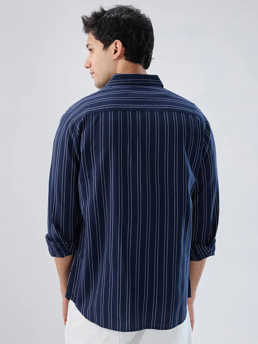 Men Shirt Stripe Navy Blue Regular Fit