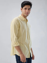 Men Shirt Stripe Yellow Regular Fit