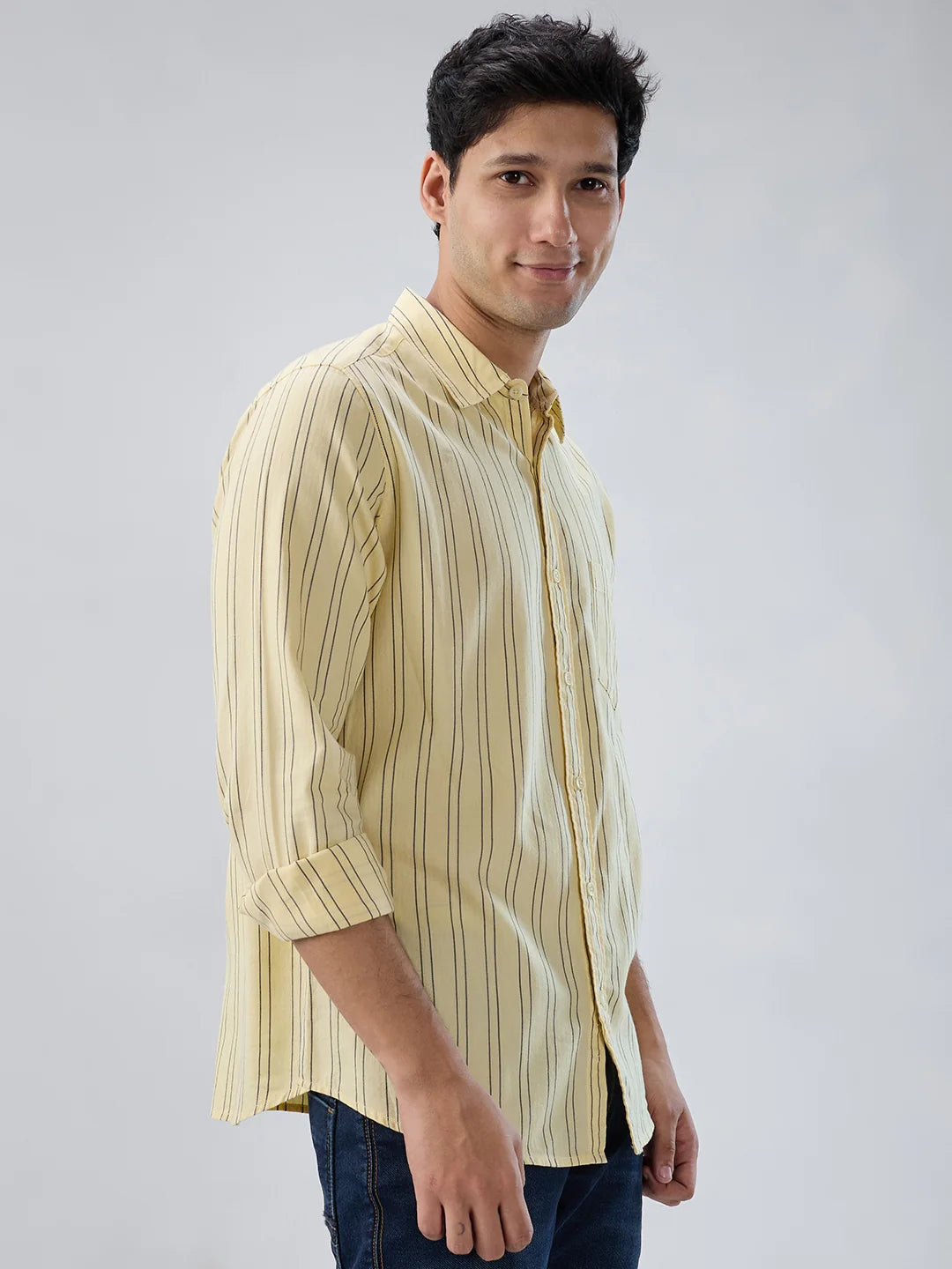 Men Shirt Stripe Yellow Regular Fit