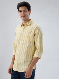 Men Shirt Stripe Yellow Regular Fit