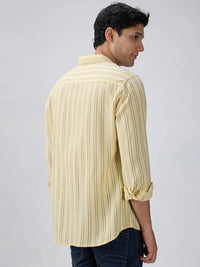 Men Shirt Stripe Yellow Regular Fit