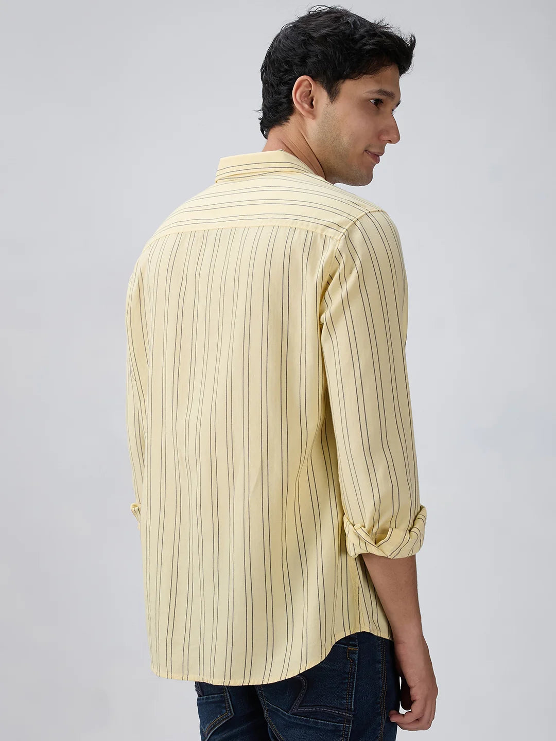 Men Shirt Stripe Yellow Regular Fit