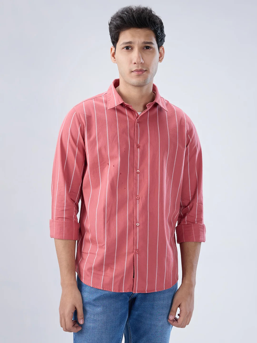 Men Shirt Stripe Red Regular Fit