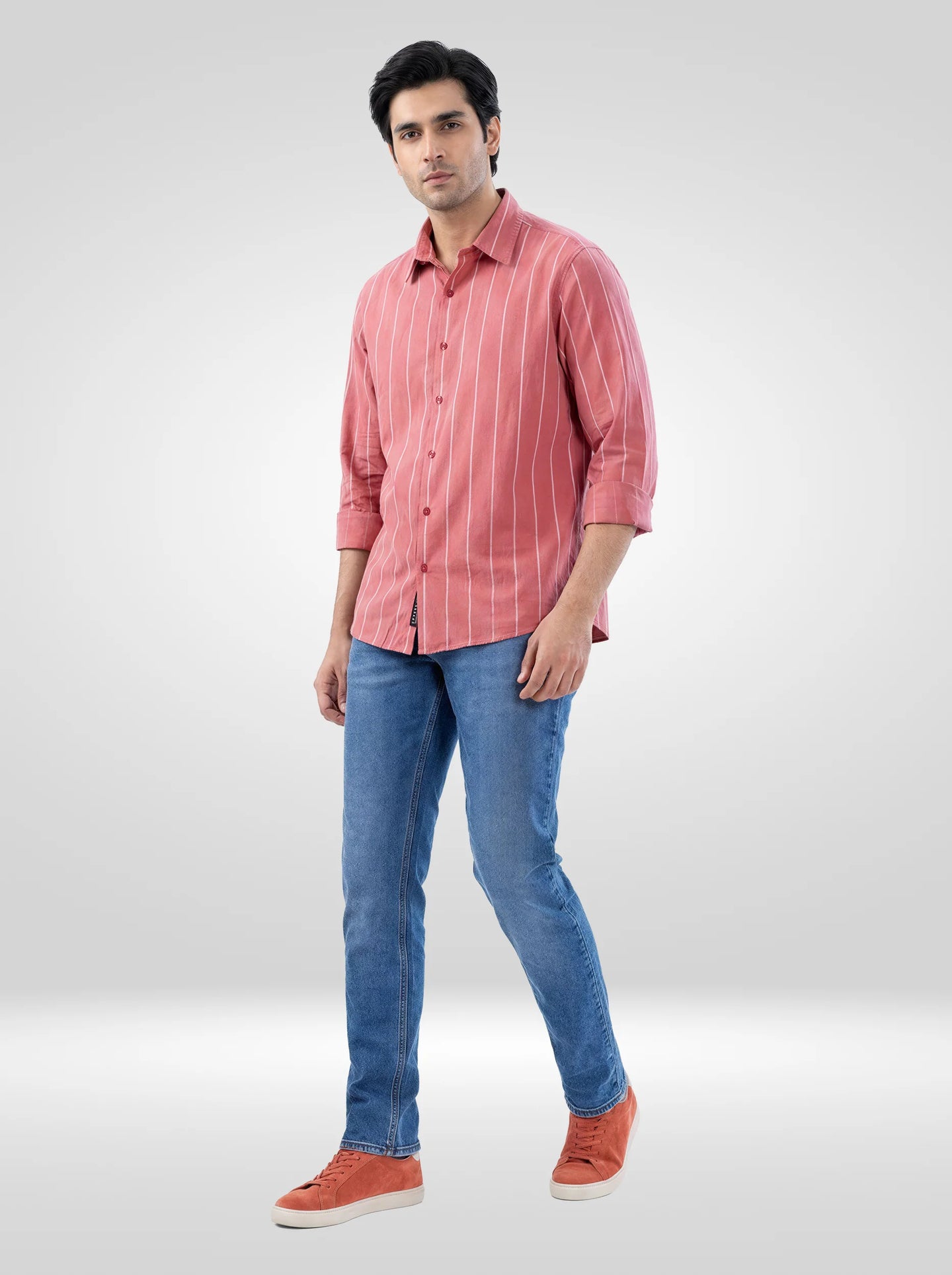 Men Shirt Stripe Red Regular Fit