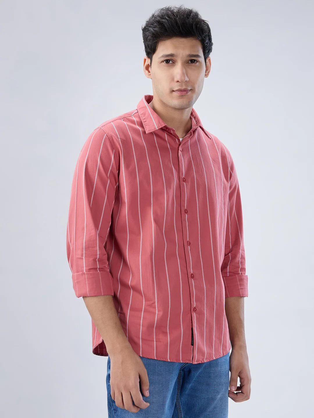 Men Shirt Stripe Red Regular Fit