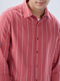 Men Shirt Stripe Red Regular Fit