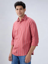 Men Shirt Stripe Red Regular Fit