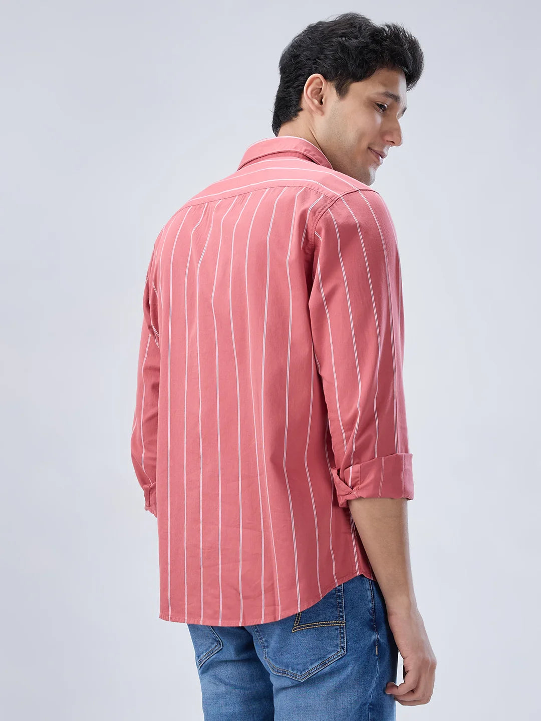 Men Shirt Stripe Red Regular Fit