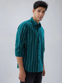 Men Shirt Stripe Green Regular Fit