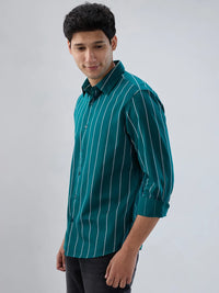 Men Shirt Stripe Green Regular Fit