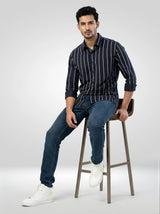 Men Shirt Stripe Black Regular Fit