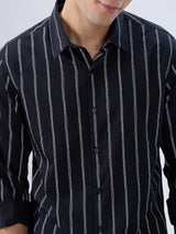 Men Shirt Stripe Black Regular Fit