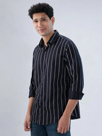 Men Shirt Stripe Black Regular Fit