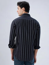 Men Shirt Stripe Black Regular Fit