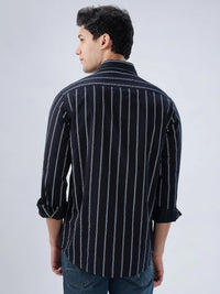 Men Shirt Stripe Black Regular Fit