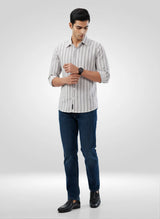 Men Shirt Stripe Off White Regular Fit