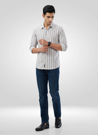 Men Shirt Stripe Off White Regular Fit