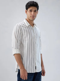 Men Shirt Stripe Off White Regular Fit