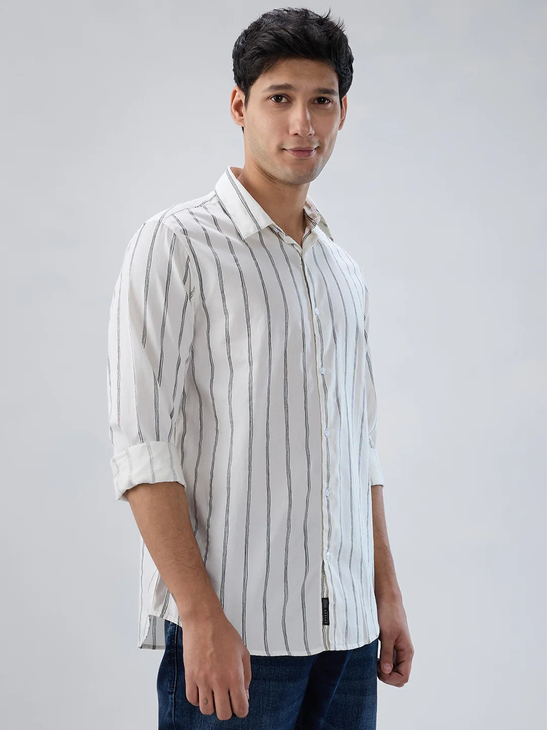 Men Shirt Stripe Off White Regular Fit