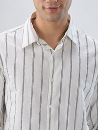Men Shirt Stripe Off White Regular Fit
