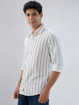 Men Shirt Stripe Off White Regular Fit
