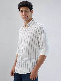 Men Shirt Stripe Off White Regular Fit