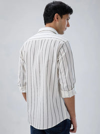 Men Shirt Stripe Off White Regular Fit