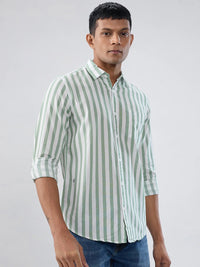 Men Shirt Stripe Green Regular Fit