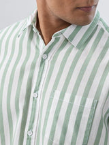 Men Shirt Stripe Green Regular Fit