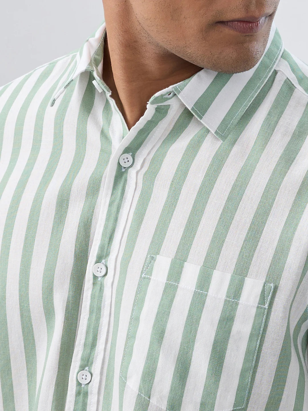 Men Shirt Stripe Green Regular Fit