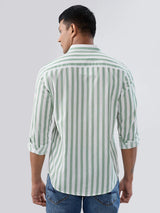 Men Shirt Stripe Green Regular Fit