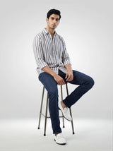 Men Shirt Stripe Grey Regular Fit