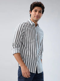 Men Shirt Stripe Grey Regular Fit