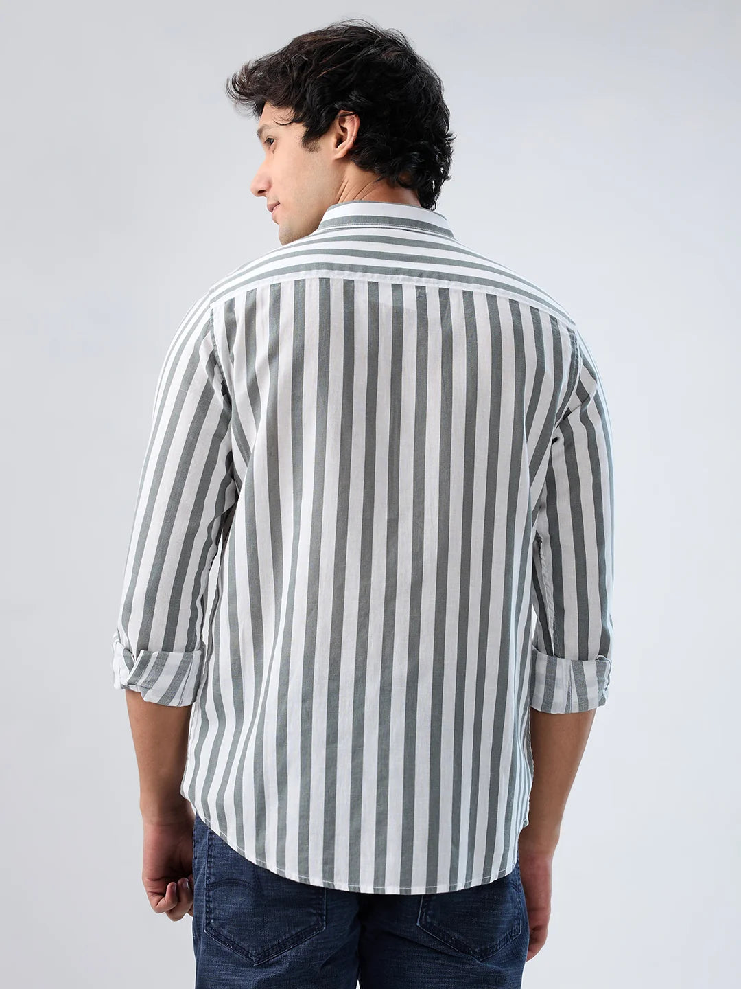 Men Shirt Stripe Grey Regular Fit