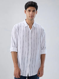 Men Shirt Stripe White Regular Fit