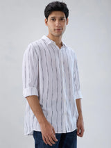 Men Shirt Stripe White Regular Fit