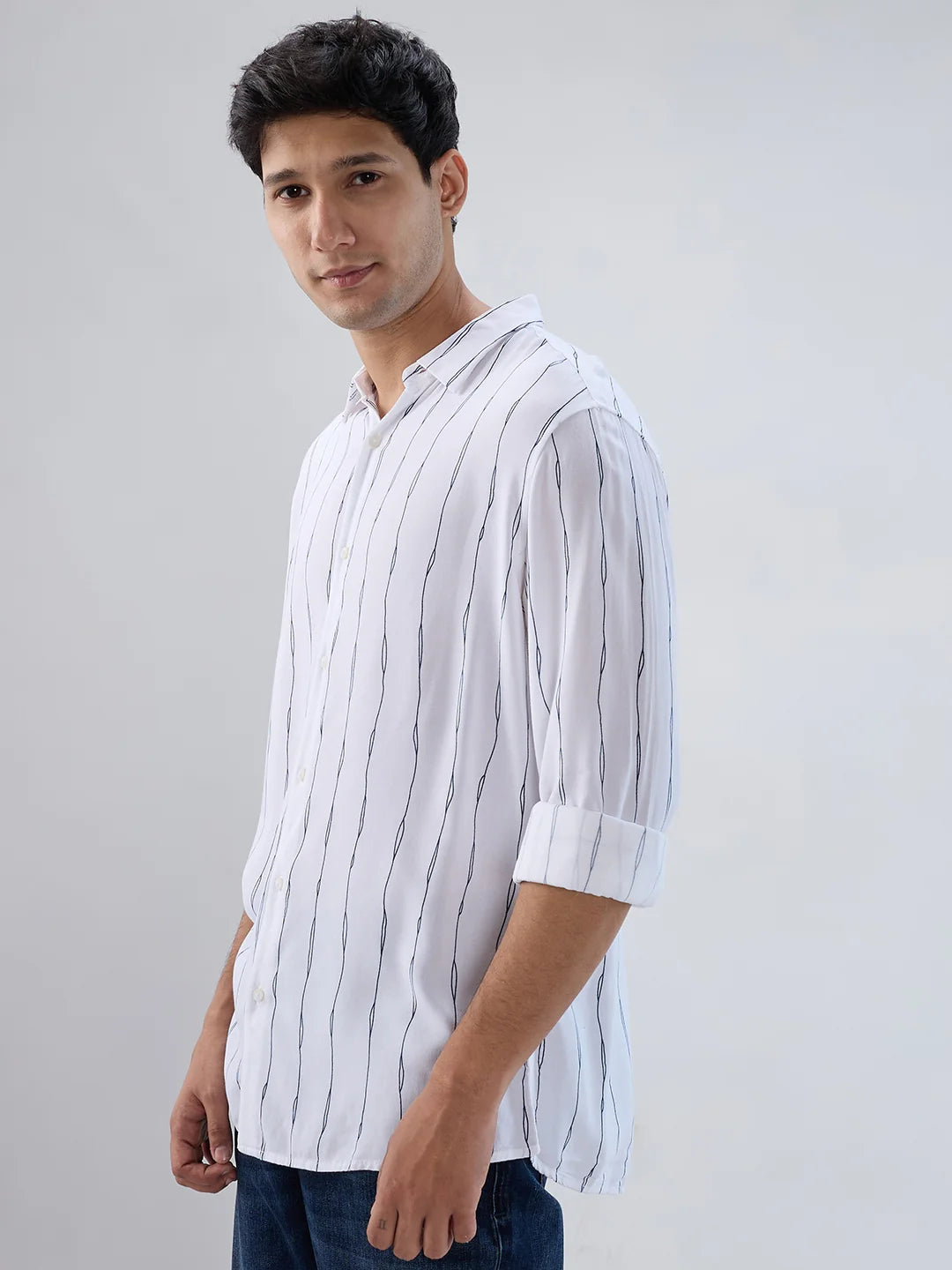 Men Shirt Stripe White Regular Fit