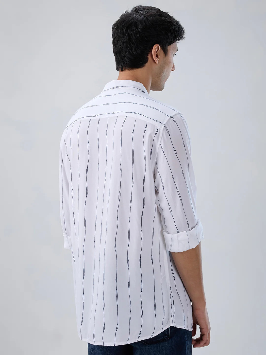 Men Shirt Stripe White Regular Fit