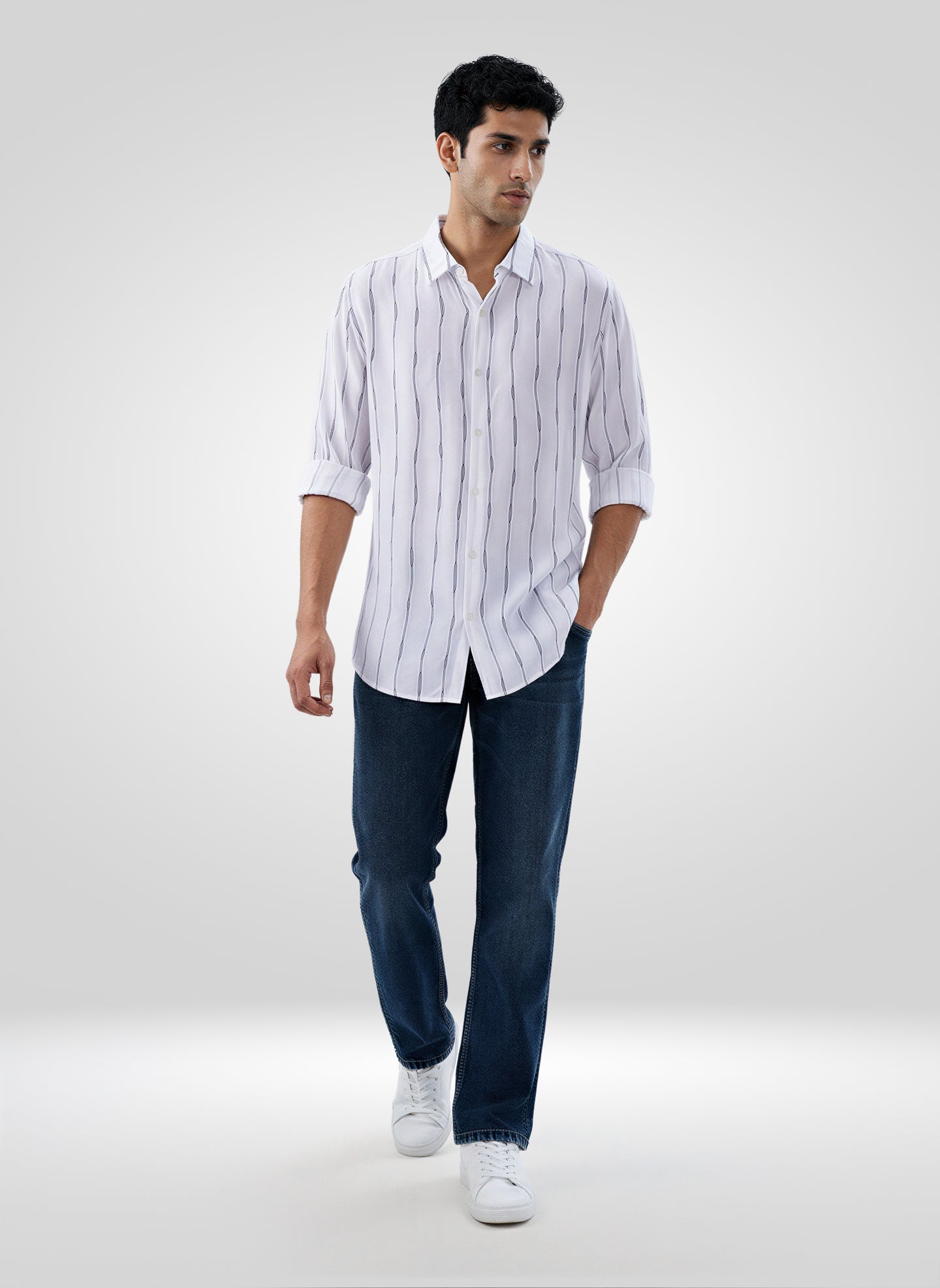 Men Shirt Stripe White Regular Fit
