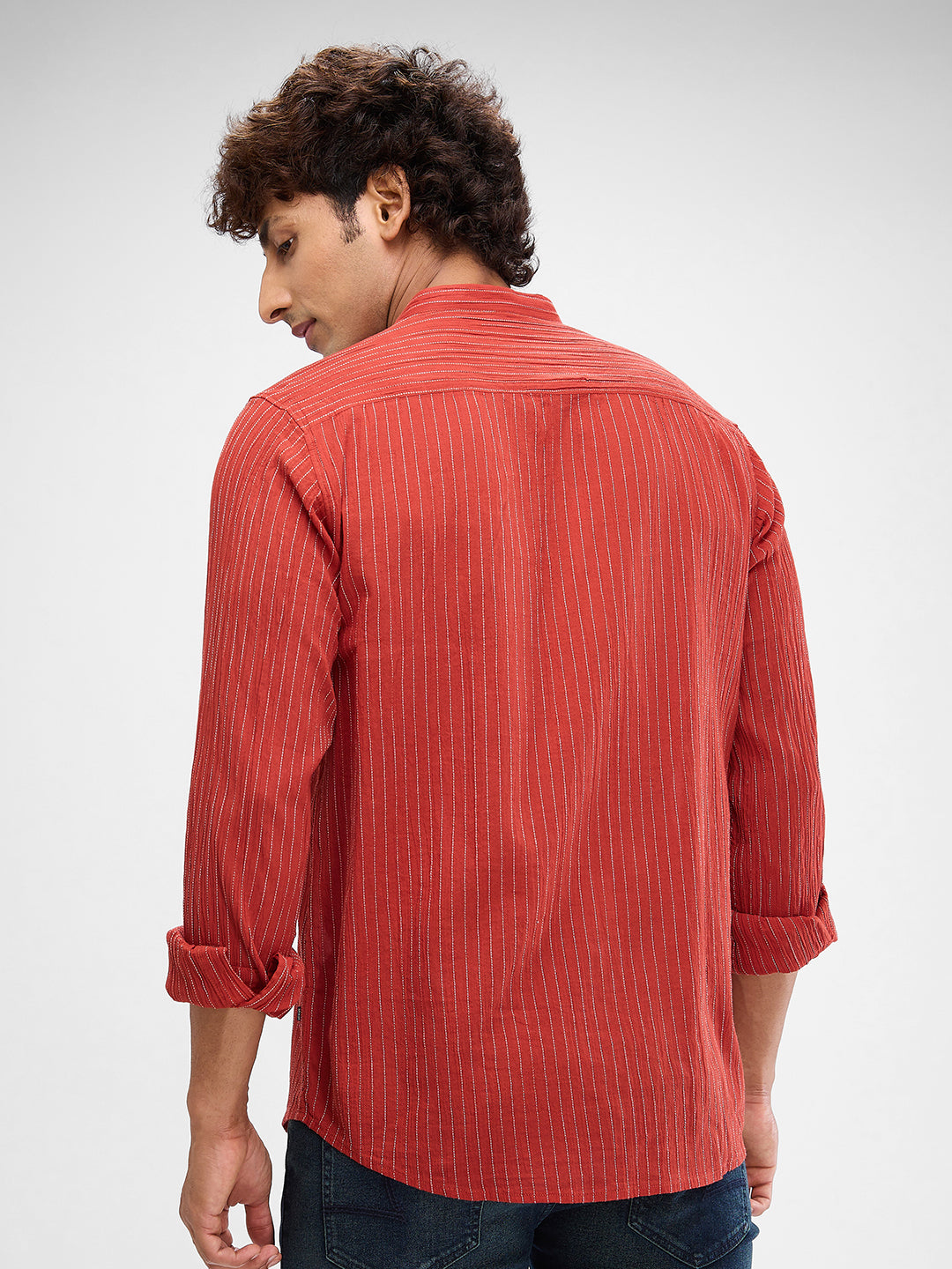 Spykar Brick Red Cotton Full Sleeve  Shirt For Men