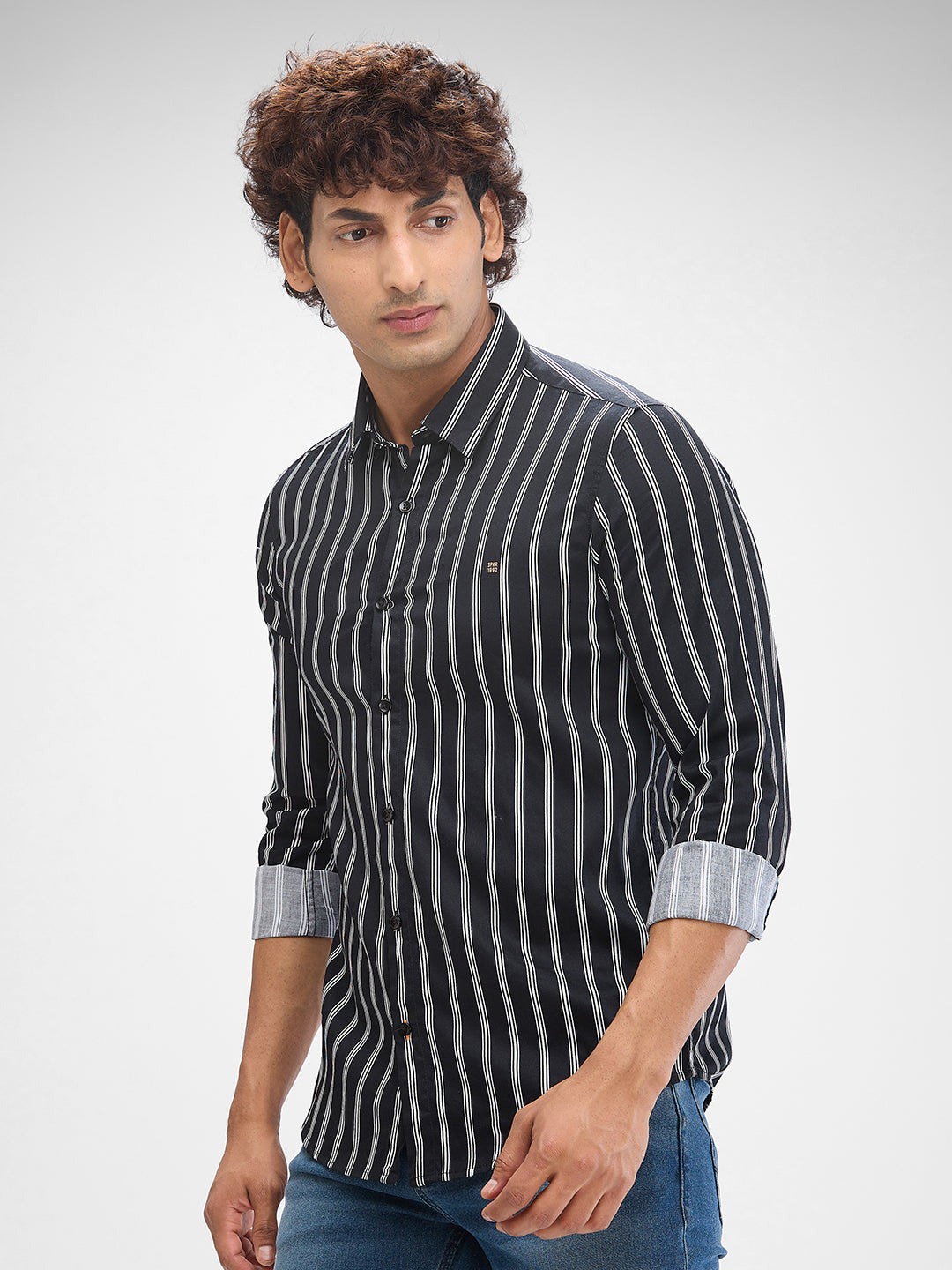 Spykar Black Cotton Full Sleeve  Shirt For Men